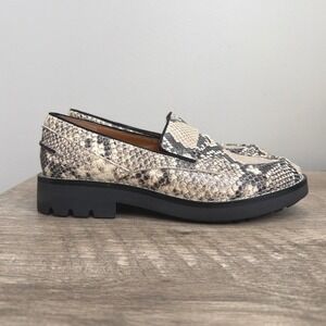 Franco Sarto Snakeskin Leather Loafers Chunky Sole Python Print Slip On Womens 6